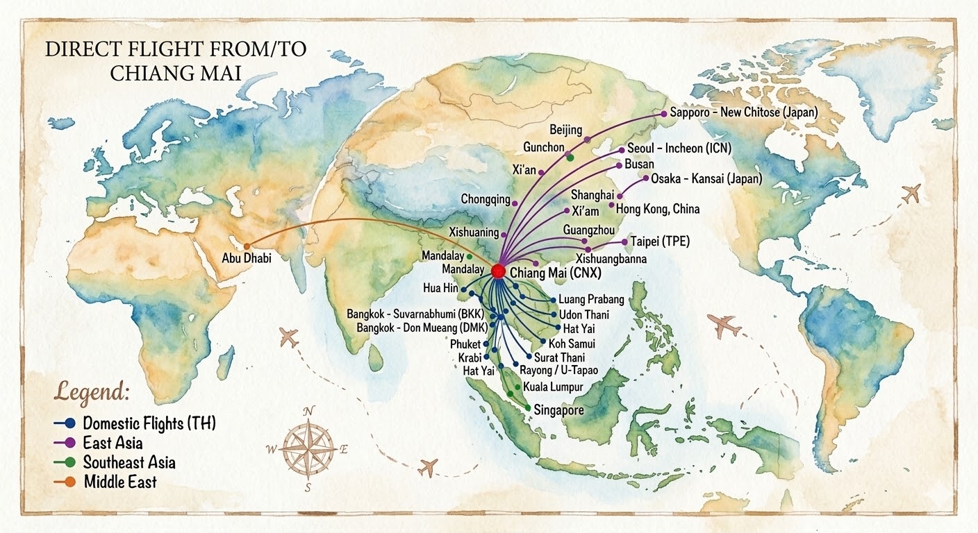 Chiang Mai Flight Connectivity Map